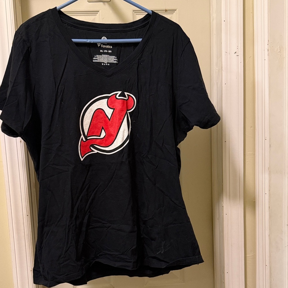 Fanatics Black New Jersey Devils V-Neck Tee with Red Logo